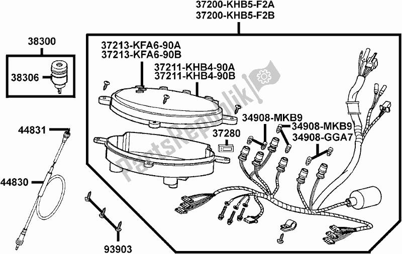 Alle onderdelen voor de F02 - Speedometer van de Kymco BA 30 AA AU -People 150 30150 2005